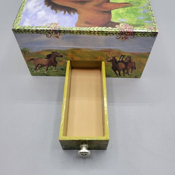 Horse Musical Jewelry Box Drawers Lid Mirror Rotating Horse Enchantmints Prairie - Picture 8 of 10